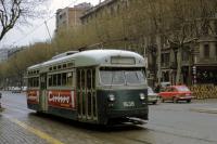 Tranvía de la línea 156 en la Gran Vía. Foto Jean-Henri Manara, año 1969