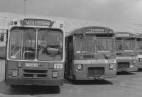 Autobuses de las líneas 501, 504 y 506 en la cochera de Levante, mayo 1985. Foto J.A.Solsona/Colección J.A.Piñar