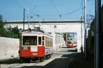 Tranvía de la línea 64 saliendo de las cocheras de Sarriá, agosto 1956 (***)