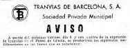 Nota informativa de Tranvías de Barcelona, enero 1965