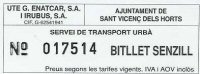 Billete del servicio urbano. Enviada por Miguel Segura